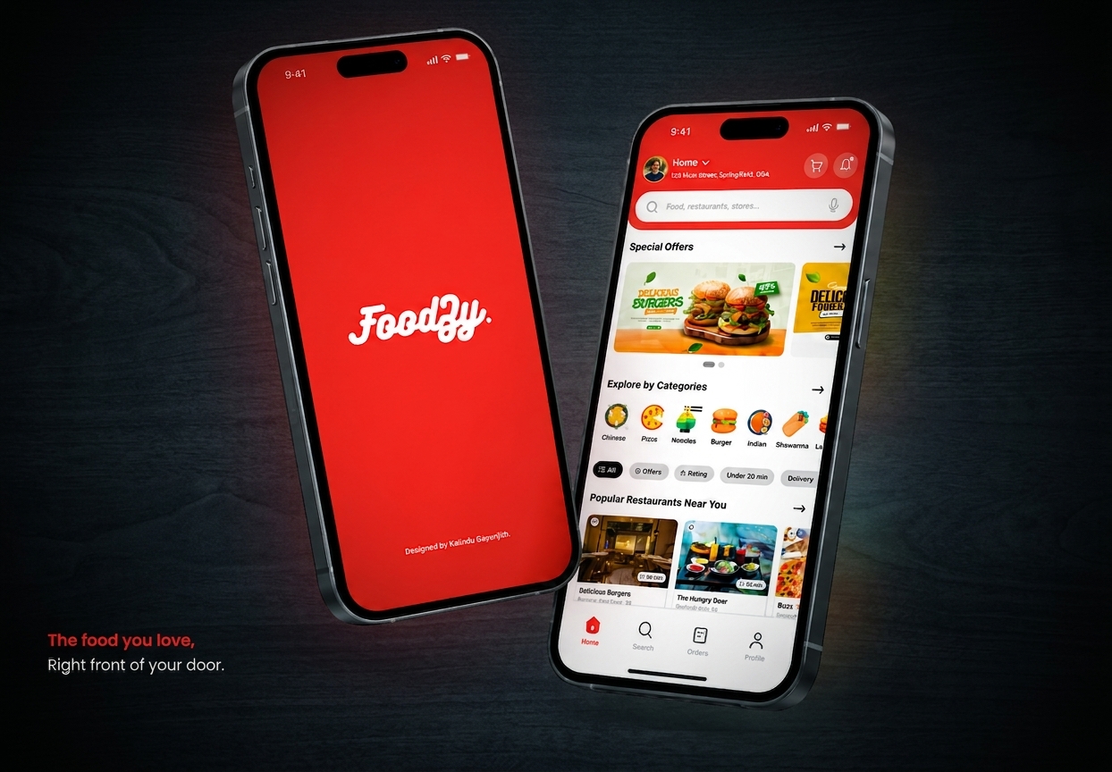 Foodzy mobile food ordering app UI UX design