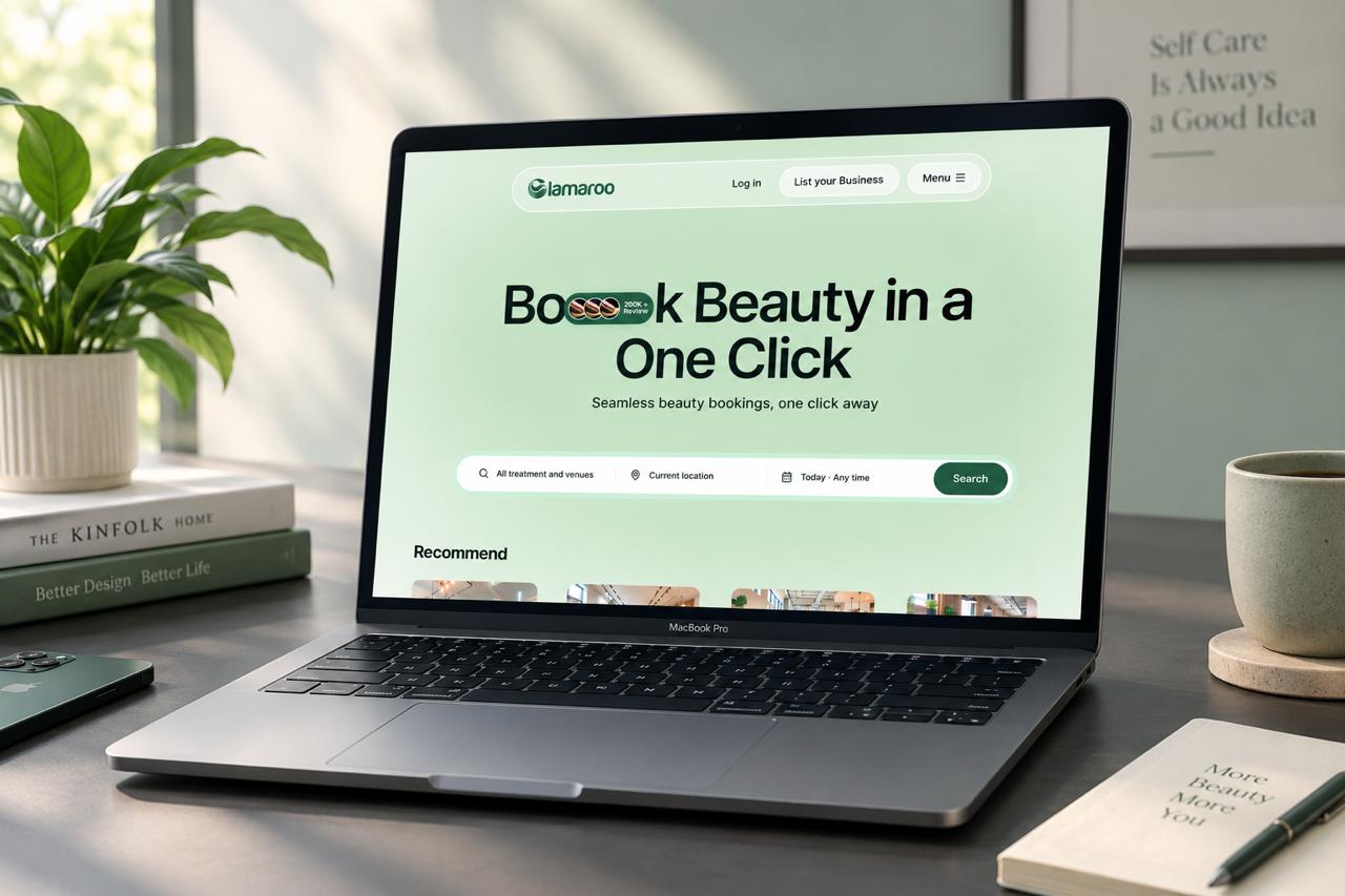 Glamaroo beauty service booking website UI UX design